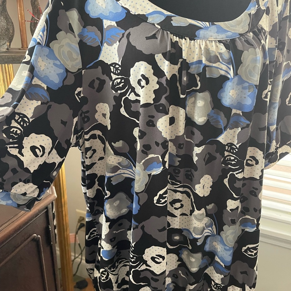 Style & Co. Women's Floral Top - Black, Blue, Gray